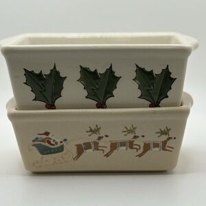 Nantucket Mini Ceramic Loaf bakeware Pans, Set of 2 Winter Christmas Theme bake